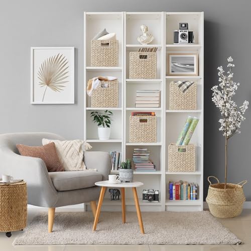 Casafield 10.5" x 10.5" Hyacinth Storage Baskets, Whitewash - Set of 6 Storage Organizers, Woven Wicker Cubes for Bathroom, Bedroom, Laundry, Shelves - size: 6-Pack