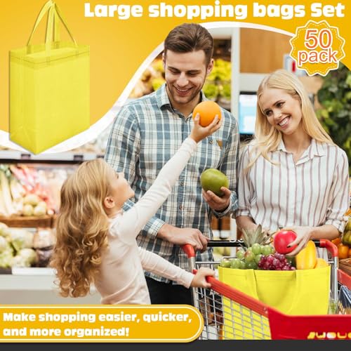 Windyun 50 Pcs Reusable Tote Bag Bulk 8 x 4 x 10 Inch, Light Yellow - color: Light Yellow