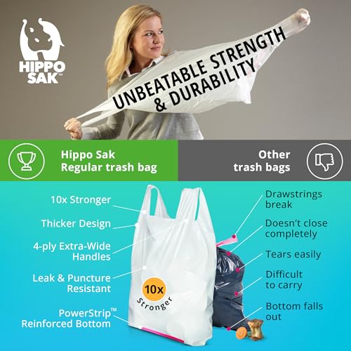 Hippo Sak - Tall Kitchen Garbage Bags with Ergonomic Handles - 13 Gallon Trash Bags - Super Strong Patented Reinforced Bottom and Leak Proof Tall Kitchen Trash Bags - Heavy Duty Trash Bags (270 Count) - size: 270 Count (Pack of 1)