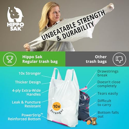 Hippo Sak - Tall Kitchen Garbage Bags with Ergonomic Handles - 13 Gallon Trash Bags - Super Strong Patented Reinforced Bottom and Leak Proof Tall Kitchen Trash Bags - Heavy Duty Trash Bags (270 Count) - size: 270 Count (Pack of 1)
