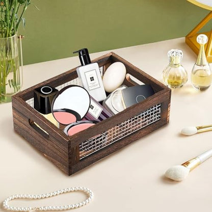 Wooden Crates Storage Boxes Rectangular Wood Craft Basket