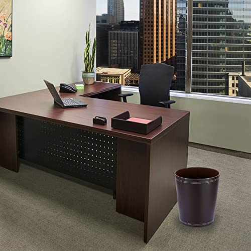 Sumnacon Round Leather Waste Basket,Small Classic PU Trash Garbage Can Under Desk Cabinet, Contemporary Wastebasket Bin for Home Office Laundry Room Living Room Bathroom Office,Brown - color: Brown