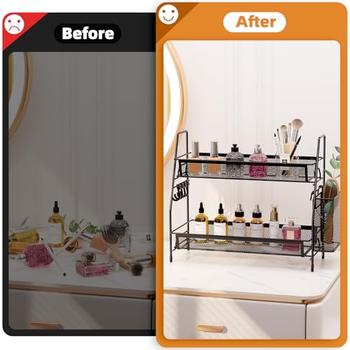 VITVITI 2 Tier Bathroom Countertop Organizer, Vanity Storage Shelf, Black - color: 2 Tier Large Black