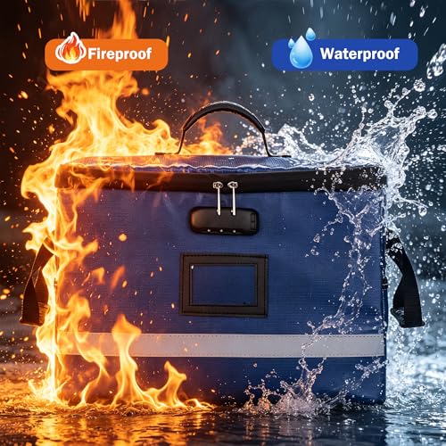 EXLIFBAG Fireproof File Organizer with Lock, 1 Layer - color: Blue, size: 1 Layer