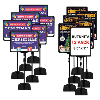Sign Holder, BUTUNITA Adjustable Sign holder stand 8.5 x 11 Inch for Supermarket Floor Table, Tabletop Sign Holder Floor Stand, Small Table Sign Stand Holder, Vertical & Horizontal View Displayed, Sign Poster Stand (Black,12Pcs) - size: 8.5"x11"-12Pcs