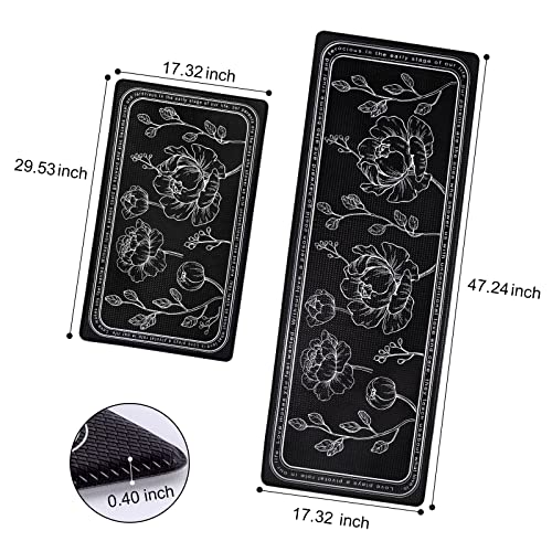 ROTTOGOON Kitchen Floor Mat Set of 2, Anti Fatigue Kitchen Rugs Black - color: Black, size: 17"x47"+17"x29"
