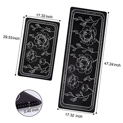 ROTTOGOON Kitchen Floor Mat Set of 2, Anti Fatigue Kitchen Rugs Black - color: Black, size: 17"x47"+17"x29"