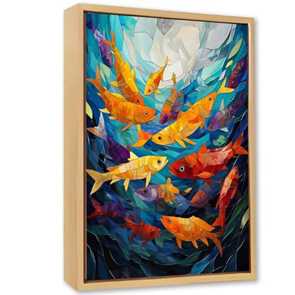 Koi Fish Stained Glass Wooden Box Sign Wall Art 8x12 Inch - color: Colorful Koi Fish