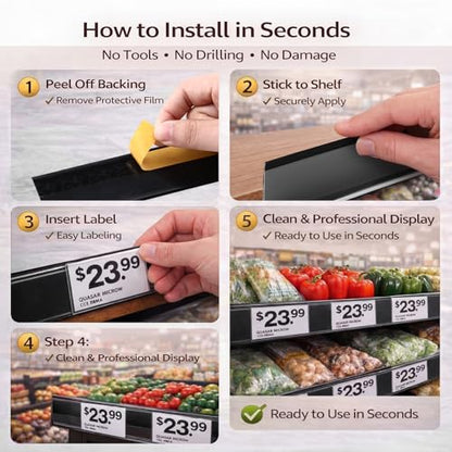 Fainne 25 Pcs Shelf Label Strips, 1.25" H X 48" L, Black - color: Black, size: 1.25"H X 48"L