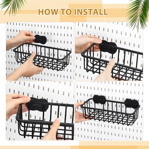 Maxdot 4 Pcs Pegboard Baskets with Hook, Compatible with IKEA Skadis, Black