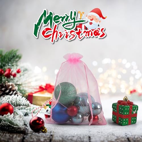 ANZNKU 50PCS Organza Bags 6x9 Pink Small Mesh Gift Bags Drawstring Bulk - color: Pink