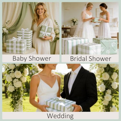 BIOBROWN Green Gift Wrapping Paper for Baby Shower, Wedding, Bridal Shower - color: Green&Floral