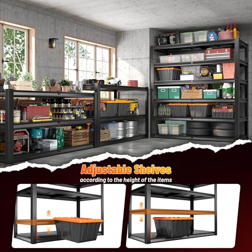 REIBII 84.1" H Garage Shelving, 3500LBS Storage Shelves Heavy Duty, Adjustable 6-Tier Metal Shelving for Commercial, Warehouse, Basement, Garage,Shop, 55.1" W x 25.8" D x 84.1" H - size: 6-Tier, 55.1"W x 25.8"D x 84.1"H