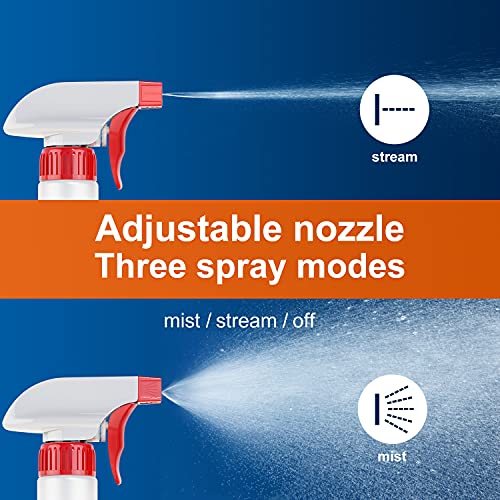 Veco Spray Bottle (2 Pack&2 extra Nozzle,16 Oz) with Measurements and Adjustable Nozzle, HDPE Plastic Spray Bottles for Cleaning Solution, Household/Commercial/Industrial Use, No Leak and Clog - size: 16 oz 2Pack