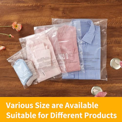 iMailer - 500 Count - 8" x 10" Clear Plastic Poly Bags with Suffocation Warning for Clothing, T-Shirt, Brochure, Prints, Handicraft Gift- Resealable Adhesive,Not Strong - size: 8" x 10", style: Resealable Glue
