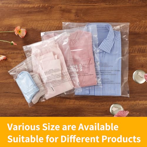 iMailer - 500 Count - 8" x 10" Clear Plastic Poly Bags with Suffocation Warning for Clothing, T-Shirt, Brochure, Prints, Handicraft Gift- Resealable Adhesive,Not Strong - size: 8" x 10", style: Resealable Glue