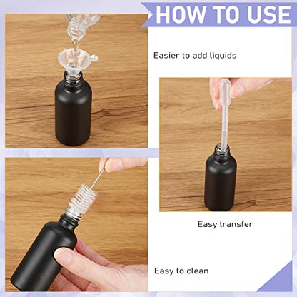 Nuogo 100 Pcs 2 Oz Glass Spray Bottles, Fine Mist Spray Bottle Refillable Cosmetic Bottles Empty Small Bottle with 10 Droppers, 5 Funnels, 2 Brushes for Essential Oil Cleaning Solutions(Black) - color: Black