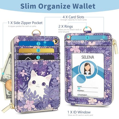 Lanyard Wallet with Id Badge Holder Cat Keychain for Card Women - color: Cat White