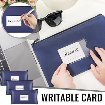 Paterr 6 Pcs Money Bags with Zipper PU Leather Deposit Bank Bag Security Money Pouch Receipt Holder Bank Pouch Wallet with Label for Cash Coin Makeup Cosmetics Bills Tickets, 11 x 6 Inch(Navy Blue) - color: Navy Blue