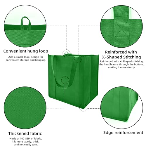 6 pack Reusable Grocery Bags,Thick Bottom-Shopping Bag for Groceries - color: Green