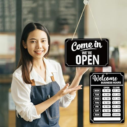 Lesnala 2 Sets Business Hours Open Closed Flip Sign with Stickers, PVC