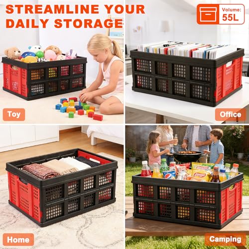 55L Collapsible Storage Bins with Handle 3 Packs, - color: 55L 3PK (Black & Red)