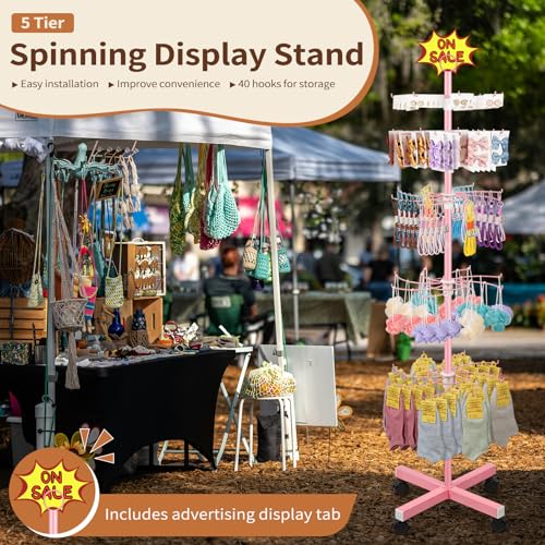 Flenpptly Retail Display Stand, 5-Tier Rotating Display Rack, Pink - color: Pink