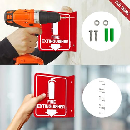 T&R Fire Extinguisher Sign, Fire Extinguisher with Down Arrow - 12 Pack - 6 x 6 Inches Acrylic, 2 pre-drilled holes, Includes Matching Screws, Use for Home Office/Business - color: L - 12 Pack