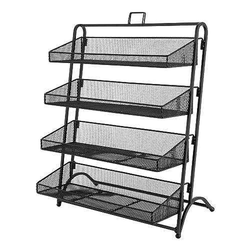 4 Tiers Retail Display Stand, Retail Candy Display Rack, Chip Rack Display Stand, Snack Organizer, Countertop Display Candy Snacks Rack, Snack Shelf for Stores, Office, Bakery, Supremarket (Black)