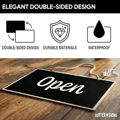 Open Closed Sign for Business, 10" x 6" - color: Black/White