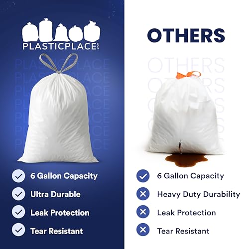 Plasticplace 4 - 6 Gallon White Drawstring Bags, 100% Prime Material, 17x20, 0.7 Mil, 200/Case - color: White, size: 200 Count (Pack of 1)