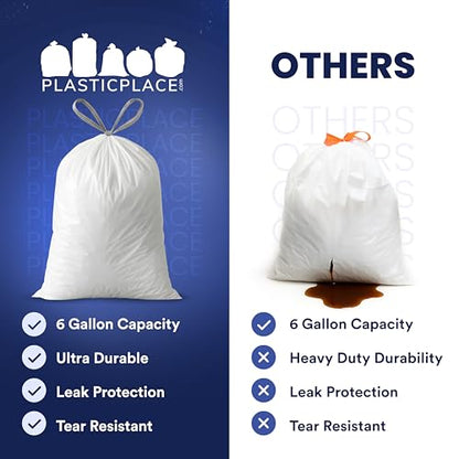 Plasticplace 4 - 6 Gallon White Drawstring Bags, 100% Prime Material, 17x20, 0.7 Mil, 200/Case - color: White, size: 200 Count (Pack of 1)
