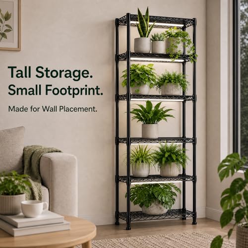 GRANNY SAYS 6-Tier Narrow Storage Shelves for Small Spaces, 15.8" W Metal Shelving Unit, Adjustable Storage Rack, Freestanding Shelf for Pantry, Garage, Closet, Office, Black - size: 15.8"W x 63"H x 11.8"D