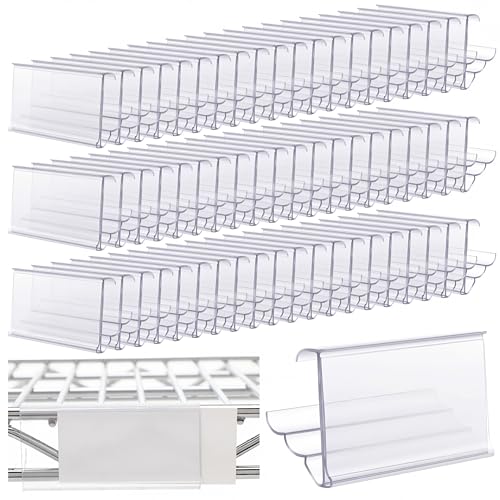 Fulmoon 60 Pcs Wire Shelf Label Holders, Adjustable Clear Plastic Rack Label Clips for 1-1/4in Shelves, 3 Viewing Angles, Retail Warehouses Metro Shelving