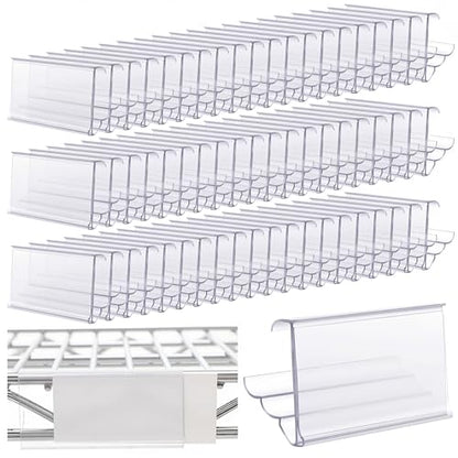 Fulmoon 60 Pcs Wire Shelf Label Holders, Adjustable Clear Plastic Rack Label Clips for 1-1/4in Shelves, 3 Viewing Angles, Retail Warehouses Metro Shelving