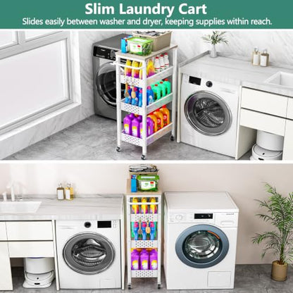 Vivihomety 4-Tier Laundry Utility Rolling Storage Cart with Wheels, Metal - color: White, size: 8.1 inch wide
