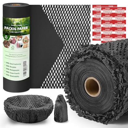 Black Honeycomb Packing Paper, 12" x 200 ft, Shipping & Gift Wrap - color: Black, size: 12 Inch x 200 Feet