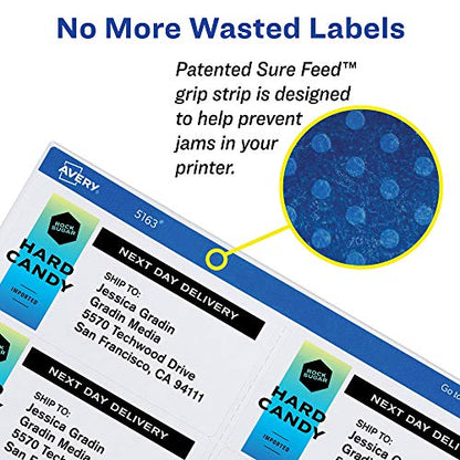 Avery White Shipping Labels | Sure Feed Technology | True Block | 3-1/3" x 4" | 60 Labels, Pack of 5 - size: One Size (Pack of 5), style: 60 labels