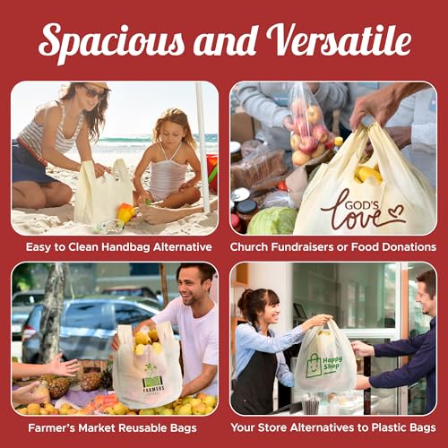 Simply Cool 50 Pack Reusable Grocery Bags, T-Shirt Tote Bags Bulk, Cream - color: Cream