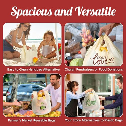 Simply Cool 50 Pack Reusable Grocery Bags, T-Shirt Tote Bags Bulk, Cream - color: Cream
