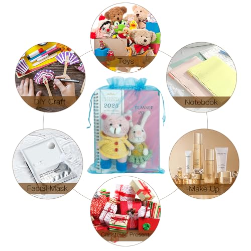Organza Bags,100 PCS Lake Blue Sheer Mesh Bags Drawstring 8x12 Inch, Large Wedding Gift Party Favor Bag, Mesh Gift Candy Goodie Jewelry Fruit Protection Bag for Bathroom Soaps Christmas Birthday - color: lake blue-100pcs