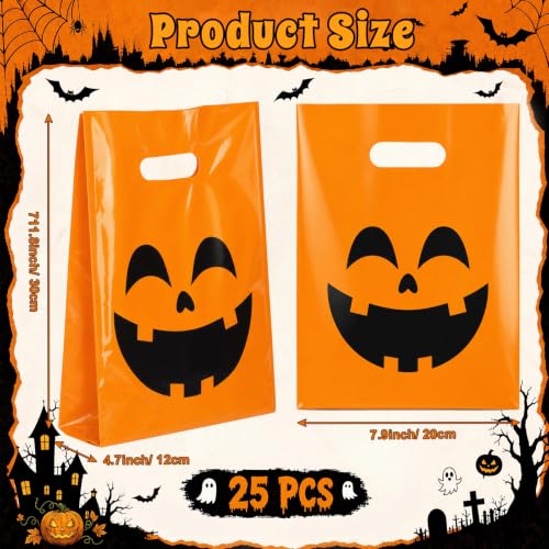 Pasimy 25 Pcs Halloween Bags with Handles, 11.8x7.9'' Spooky Pumpkin - style: Spooky Pumpkin