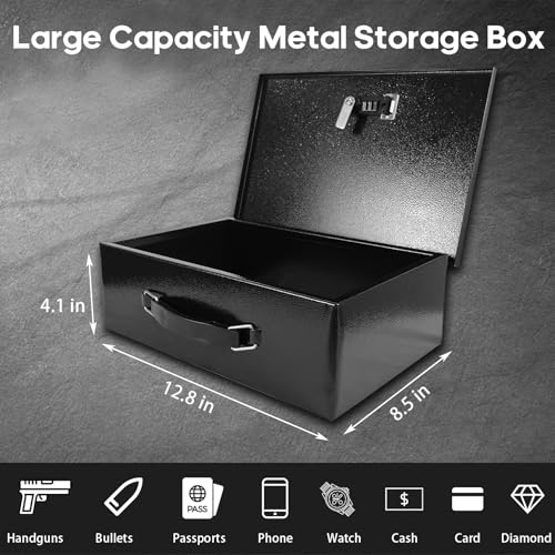 YIYITOOLS Fireproof Lock Box, Dual Combination & Key Lock Safe Box, Black