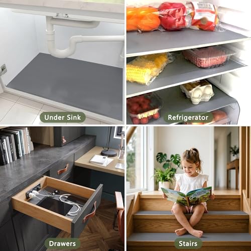 Anze Adhesive Shelf Liner for Kitchen Cabinet, 17.5 x 157.7 in, Gray - color: Sticky Gray, size: 17.5"W x 157.5"L