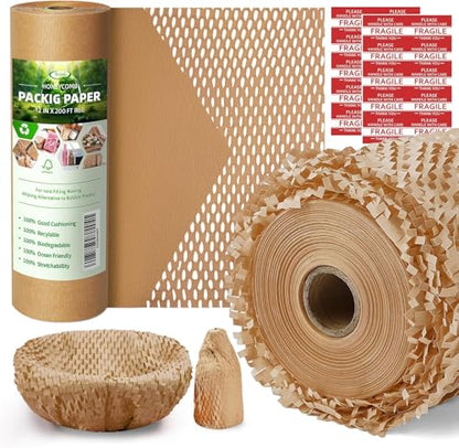 Honeycomb Packing Paper, 12" x 200 ft, Bubble Wrap Alternative - color: Brown, size: 12 Inch x 200 Feet