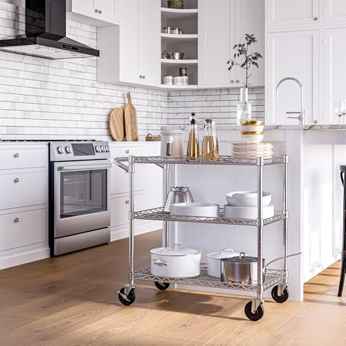 Seville Classics UltraDurable NSF Commercial Heavy Duty Metal Rolling Utility Cart, w/ Steel Shelves, Handle Bar for Restaurant, Garage, Warehouse, Kitchen, Office, Top Shelf (36"W x 18"D) - color: Steel, size: 36" W x 18" D