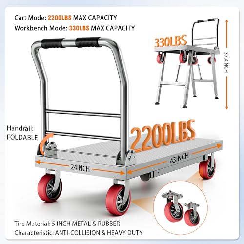 Lomive 2IN1 43"×24" Foldable Platform Truck, Portable Ladder Platform