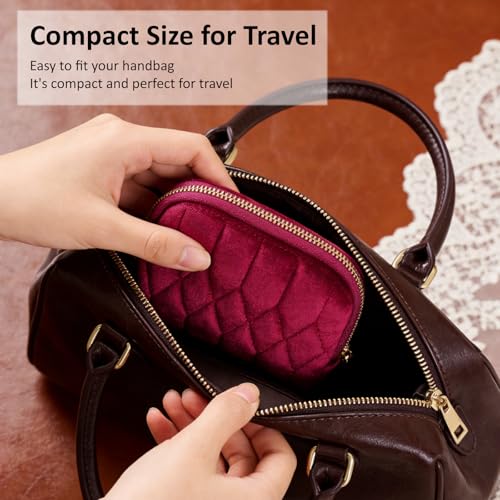 KALUYA shunmei Small Jewelry Travel Case, Diamond Quilted Velvet, Dark Red - color: Dark Red
