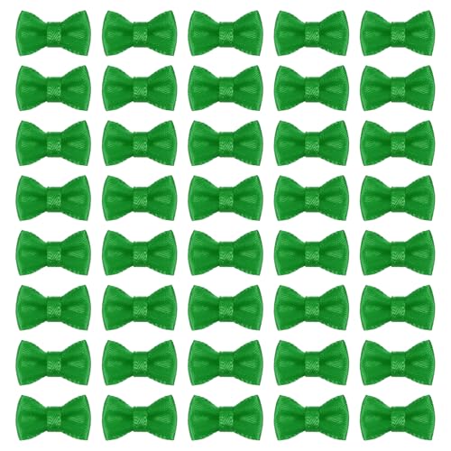 MECCANIXITY 100 Pcs Mini Ribbon Bow 0.8" Mini Fabric Satin Ribbon Flower Bows for Craft DIY Sewing Wedding Birthday Party, Green - color: Green