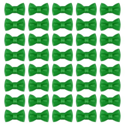MECCANIXITY 100 Pcs Mini Ribbon Bow 0.8" Mini Fabric Satin Ribbon Flower Bows for Craft DIY Sewing Wedding Birthday Party, Green - color: Green